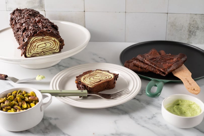 Chocolate Pistachio Crepe Roll